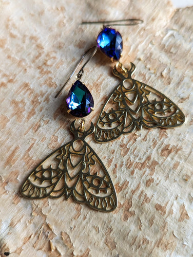 Rhinestone Eye Moth Earrings 1