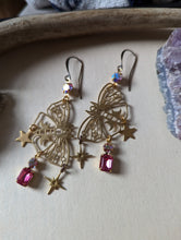 Load image into Gallery viewer, Pink Rhinestone Moon Moth Earrings