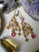 Load image into Gallery viewer, Pink Rhinestone Moon Moth Earrings
