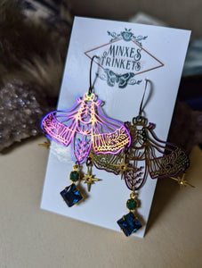 Rainbow Iridescent Rhinestone Moth Earrings 2