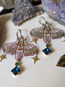 Rainbow Iridescent Rhinestone Moth Earrings 2