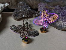 Load image into Gallery viewer, Rainbow Iridescent Rhinestone Moth Earrings 2