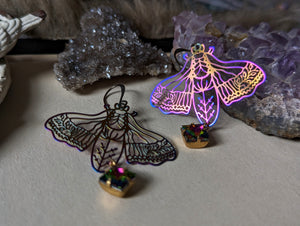 Rainbow Iridescent Rhinestone Moth Earrings 2