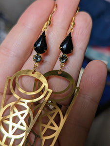 Witchy Star Moon Rhinestone Earrings - Gold 1