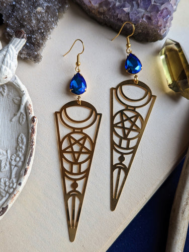 Witchy Star Moon Rhinestone Earrings - Gold 2