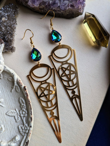 Witchy Star Moon Rhinestone Earrings - Gold 3