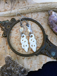 Carved Bone Snake Earrings with Swarovski Crystals