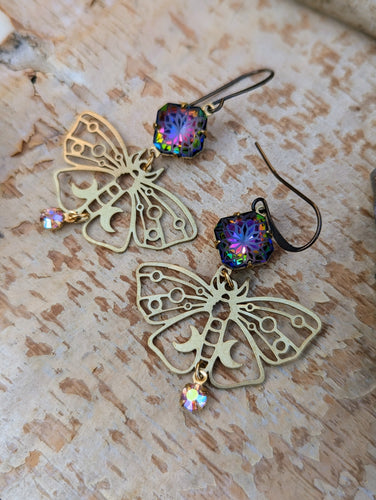 Rhinestone Moon Moth Earrings 4