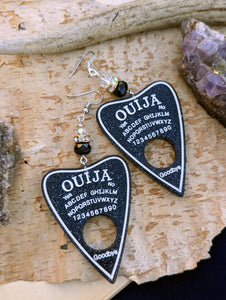 Black Glitter Ouija Planchette Earrings