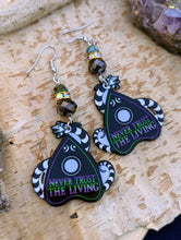 Load image into Gallery viewer, Beetlejuice Sandworm Ouija Planchette Earrings - Never Trust the Living