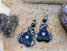 Load image into Gallery viewer, Beetlejuice Sandworm Ouija Planchette Earrings - Never Trust the Living