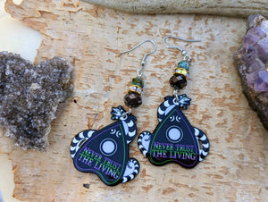 Beetlejuice Sandworm Ouija Planchette Earrings - Never Trust the Living