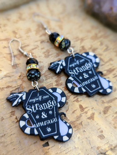 Beetlejuice Sandworm Coffin Earrings - I Myself Am Strange and Unusual