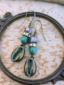 Pearl and Cowrie Shell Earrings I