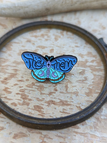 They / Them Pronoun Pin - Moth / Butterfly