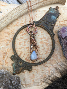 Crab Claw and Moonstone Copper Electroformed Necklace