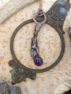 Crab Claw and Amethyst Copper Electroformed Necklace