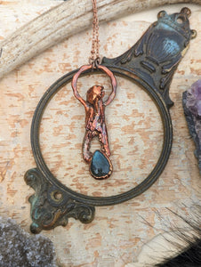 Crab Claw and Labradorite Copper Electroformed Necklace