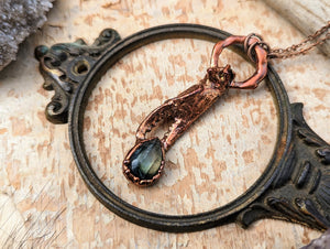 Crab Claw and Labradorite Copper Electroformed Necklace 2
