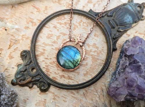 Labradorite Full Moon Copper Electroformed Necklace 1