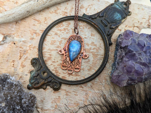 Moonstone Hamsa Copper Electroformed Necklace