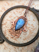 Load image into Gallery viewer, Moonstone Hamsa Copper Electroformed Necklace