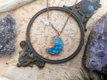 Load image into Gallery viewer, Labradorite Crescent Moon Copper Electroformed Necklace