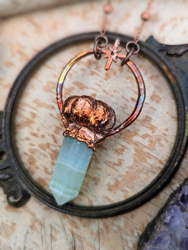 Copper Electroformed Pumpkin and Blue Aragonite Necklace
