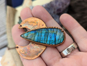 Labradorite Moon Copper Electroformed Moon Necklace