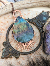 Load image into Gallery viewer, Faceted Labradorite Sunburst Copper Electroformed Necklace