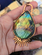 Load image into Gallery viewer, Faceted Labradorite Sunburst Copper Electroformed Necklace