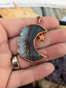 Aura-coated Druzy Amethyst Moon Necklace