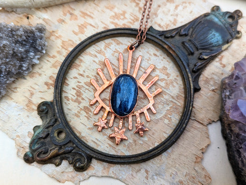 Electroformed Evil Eye Amulet Pendant with Blue Kyanite