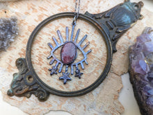 Load image into Gallery viewer, Electroformed Evil Eye Amulet Pendant with Rhodochrosite