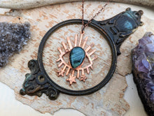 Load image into Gallery viewer, Electroformed Evil Eye Amulet Pendant with Labradorite