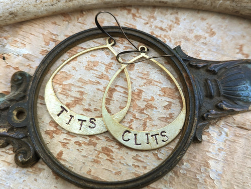 TITS & CLITS Stamped Brass Earrings