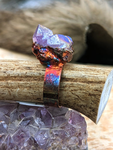 Size 8 Aura Coated Amethyst Electroformed Ring