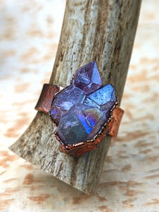 Size 9 Aura Coated Amethyst Electroformed Ring