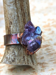 Size 9 Aura Coated Amethyst Electroformed Ring