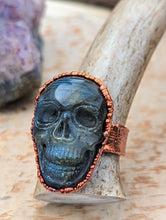 Load image into Gallery viewer, Size 9.25 Labradorite Skull Electroformed Ring