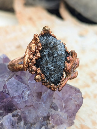 Size 9 Herkimer Druzy Electroformed Ring