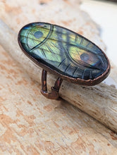 Load image into Gallery viewer, Size 12 Carved Evil Eye Labradorite Electroformed Ring