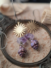 Load image into Gallery viewer, Amethyst Shell and Sun Earrings